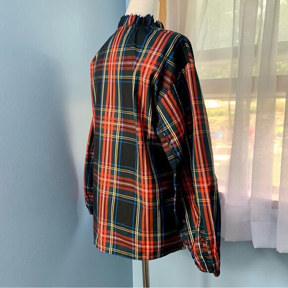 NWT J. Crew Scalloped Tie Neck Stewart Tartan Plaid Top Size XS - Picture 8 of 11